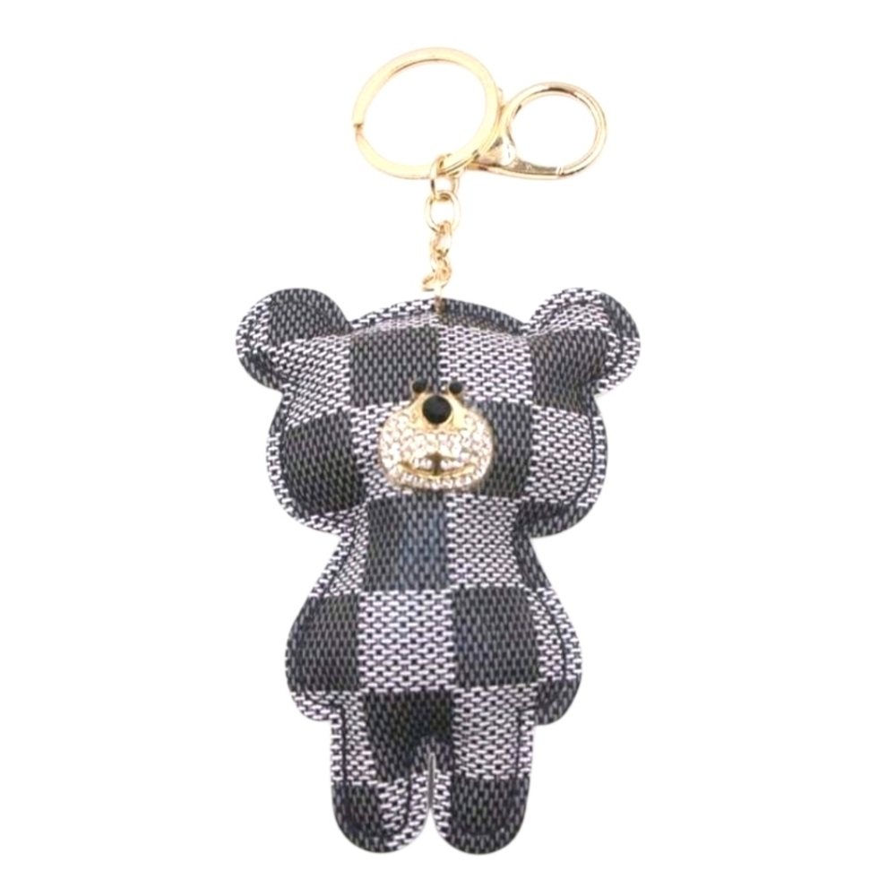 Fashion Inspired Black And Gray Faux Leather Teddy Bear Charm